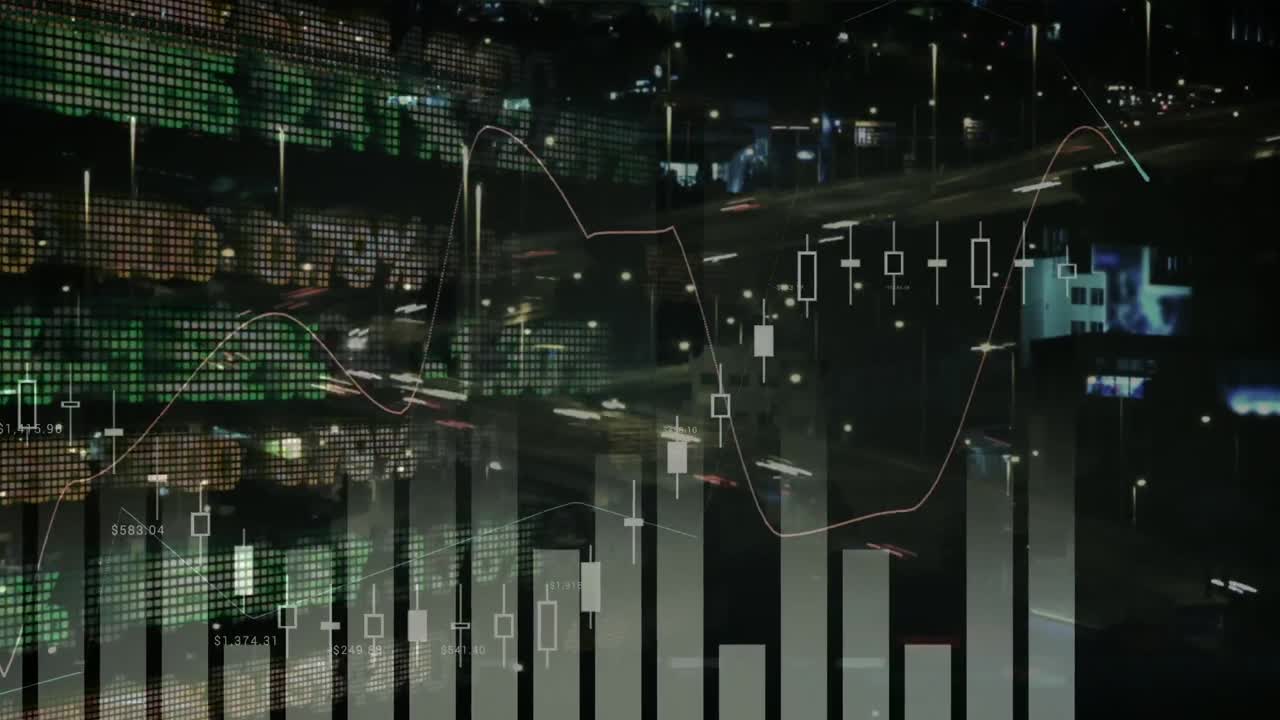 Animation of stock exchange and financial data processing over fast traffic
