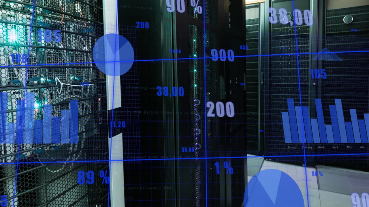animación del procesamiento de datos a través de servidores informáticos