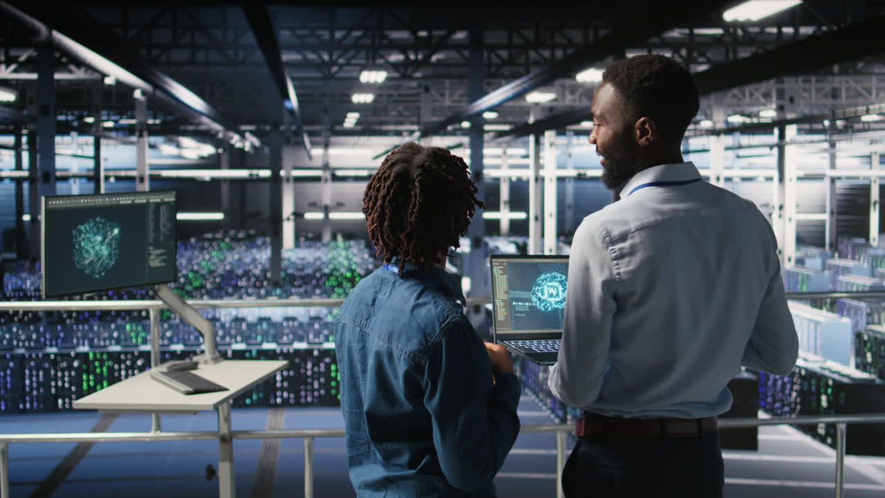 Data center team on industrial platform using artificial intelligence