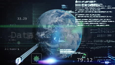 animación del procesamiento de datos sobre el globo sobre un fondo oscuro
