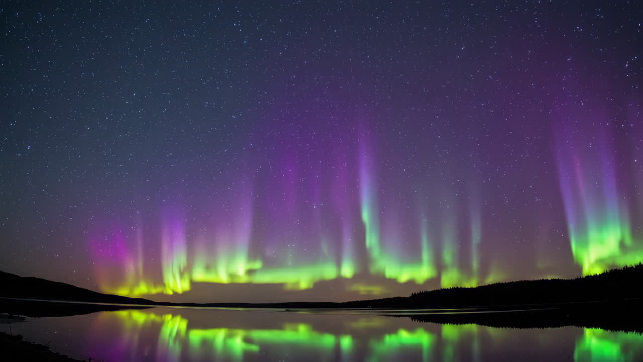 Aurora boreal sobre un lago