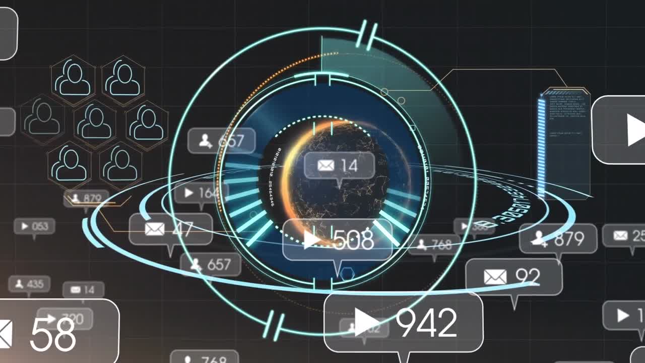 미디어 아이콘의 애니메이션과 전 세계를 스캔하는 범위