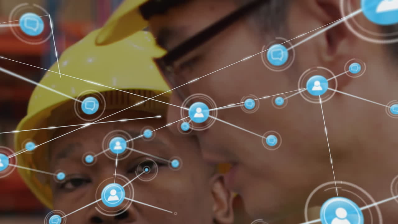 animación de la red de conexiones entre diversas personas en el almacén