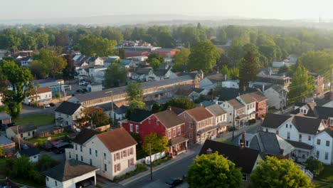 descending aerial reveals american homes in small town in america, usa