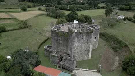 aerial circle view of moeche castle, galicia, spain