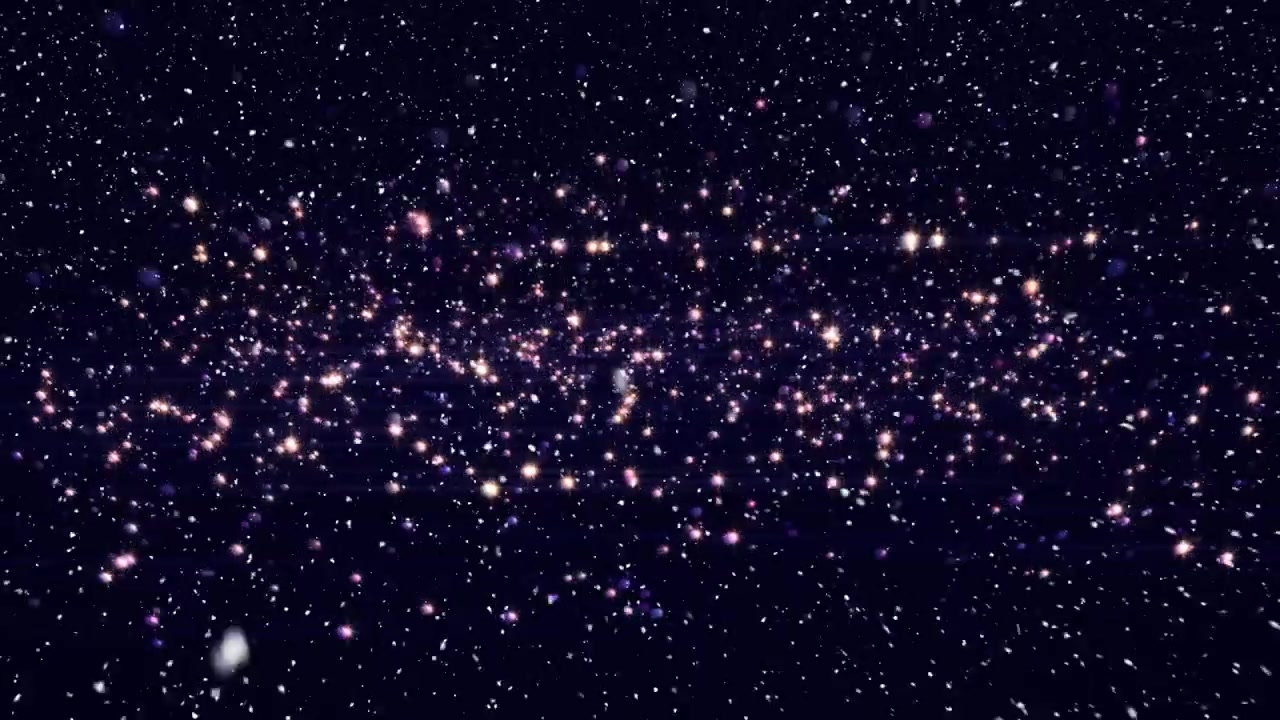 Animation of snow falling in seamless loop over glowing spots on black background