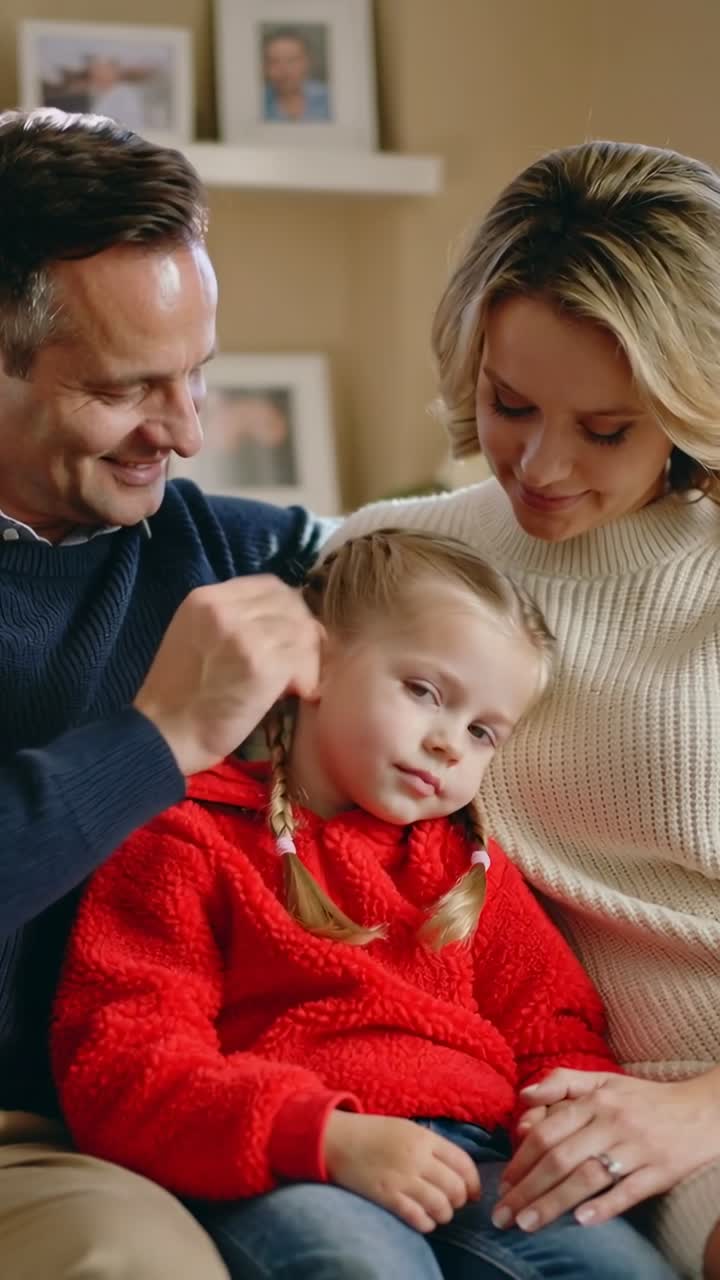Parents aimants caressant la tête de leur fille à la maison