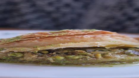 close up of a delicious pistachio baklava