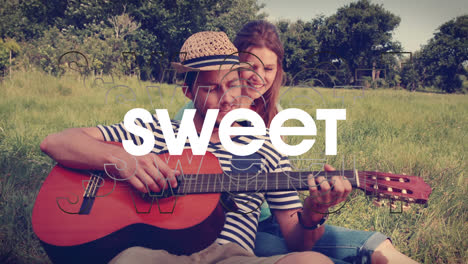 animation of sweet over couple playing guitar