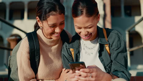 Phone,-success-and-hug-with-friends-at-school