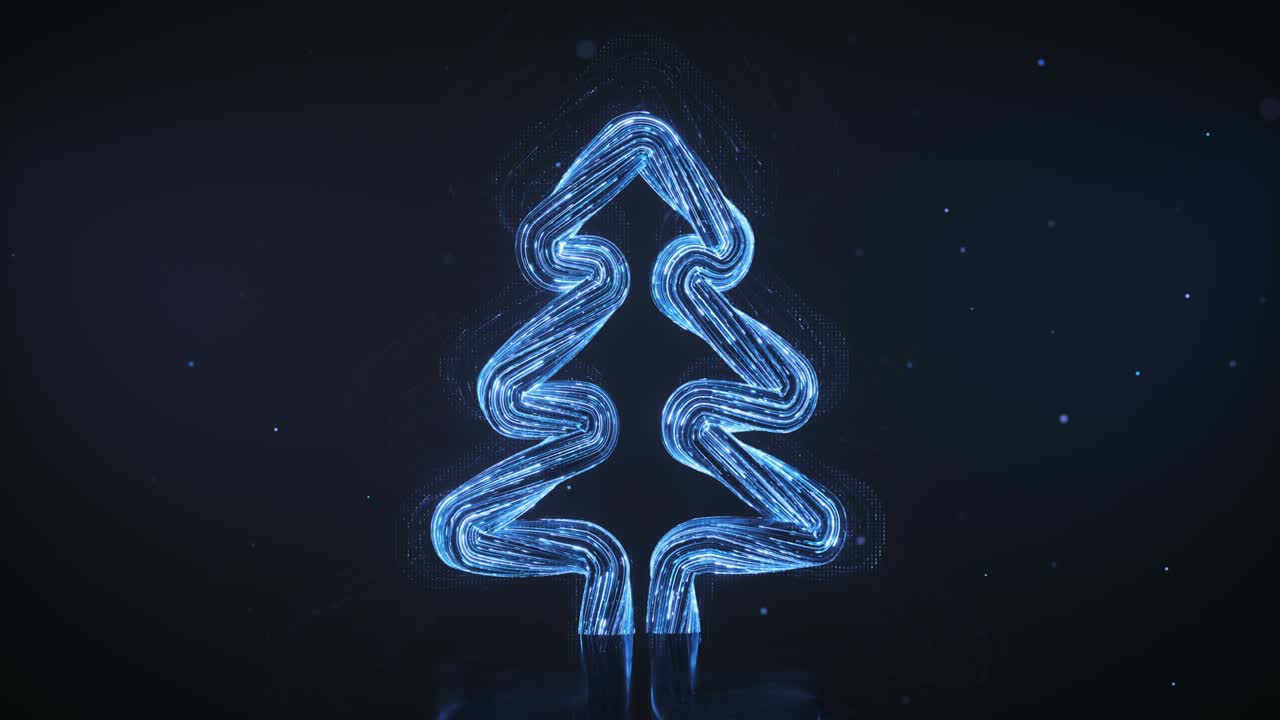 Christmas tree of blue light trails 3D render seamless loop animation