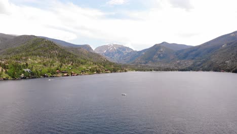 aerial view over the gran lake of the estes park in colorado