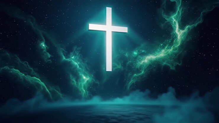 Croce Cristiana Luce Celestiale Sfondo per il Culto.