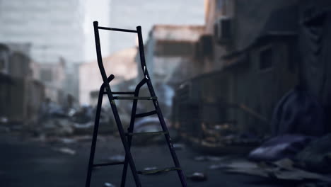 a lonely chair stands in a desolate urban landscape evoking solitude