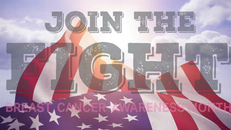 animación del texto del cáncer de mama sobre la bandera de los estados unidos