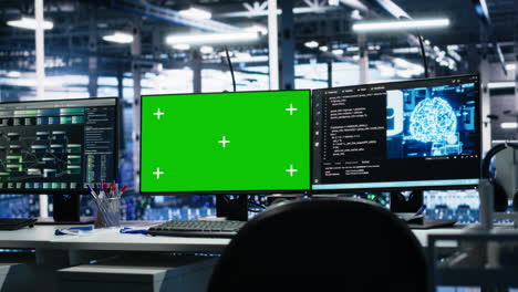 ai development workstations in data center with green screen monitors