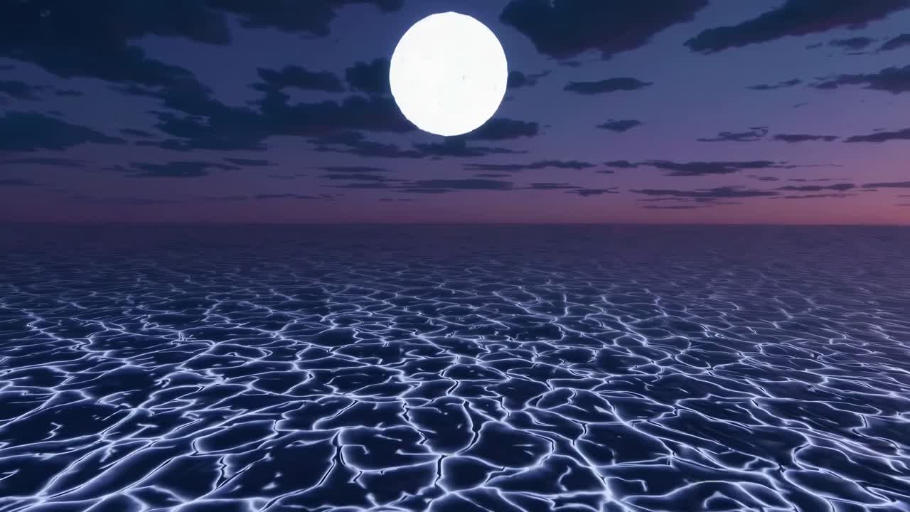 светящийся шар в волнистой воде при заходе солнца