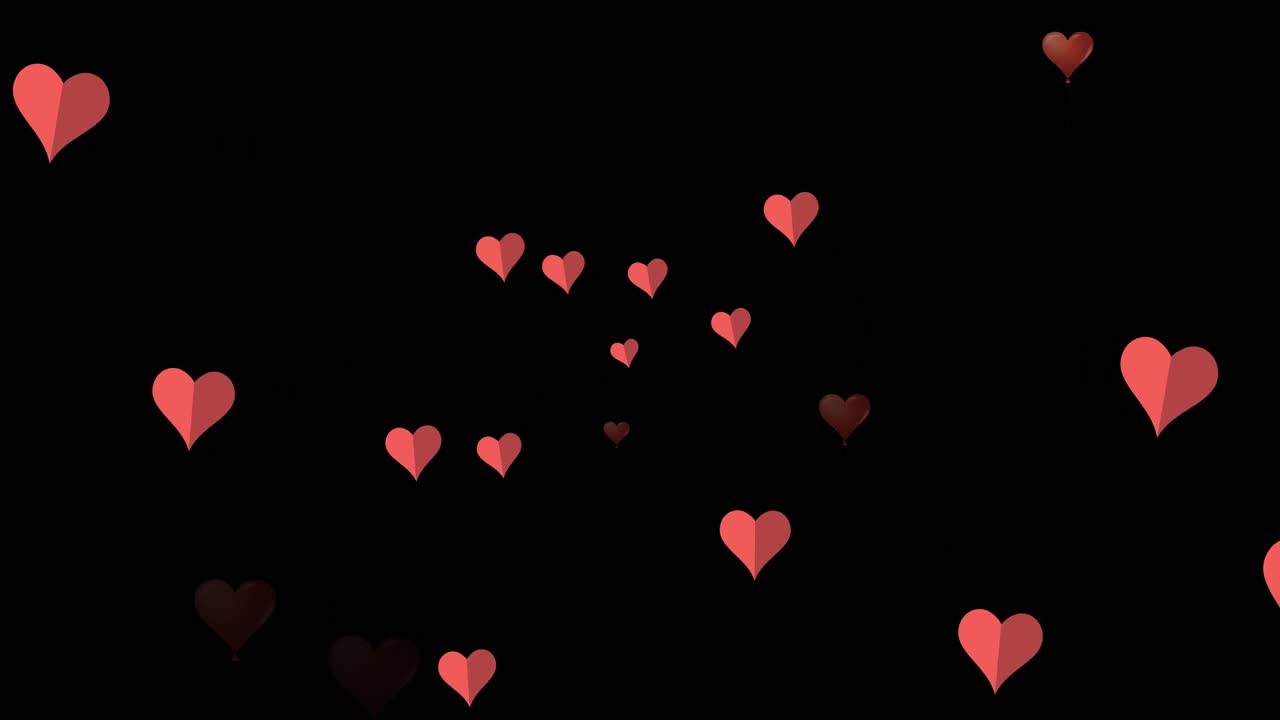 검은 바탕 위에 떠다니는 분홍색 heartz의 애니메이션