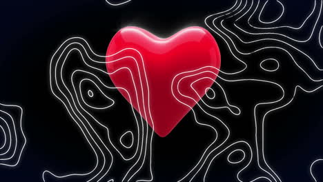 animación de líneas blancas en movimiento sobre un corazón rojo pulsante