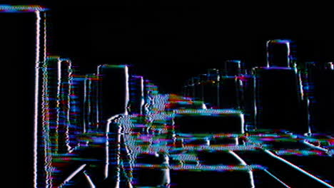 moving through city animation, retro feel and vibe with vhs artifacts and shades over layout, black background for overlays, artistic expression of urban life's dynamism