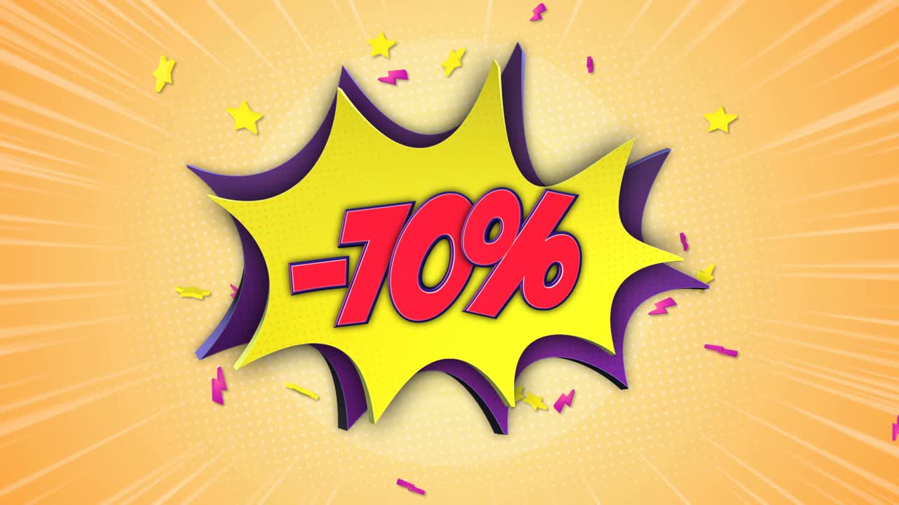 -70% de descuento en animación de texto cómico y burbuja de habla, con alfa mate, bucle, 4k