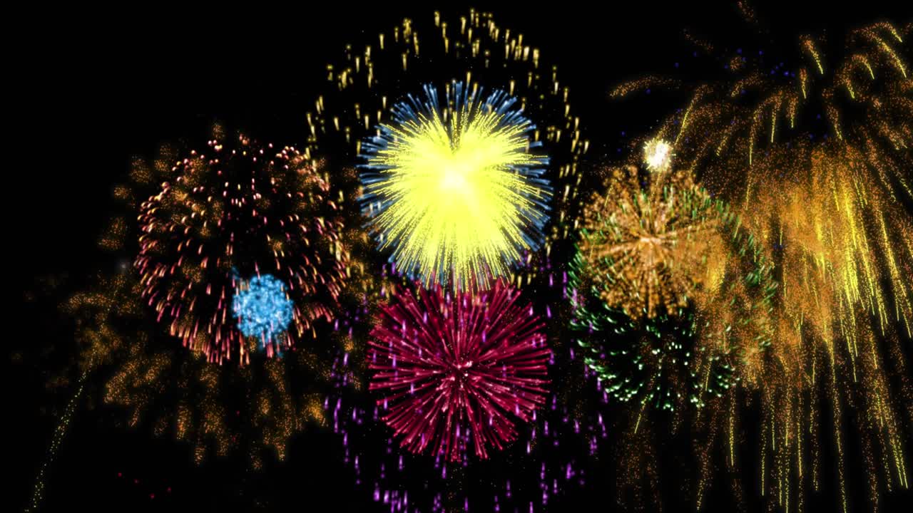 animación de fuegos artificiales brillantes sobre un fondo negro