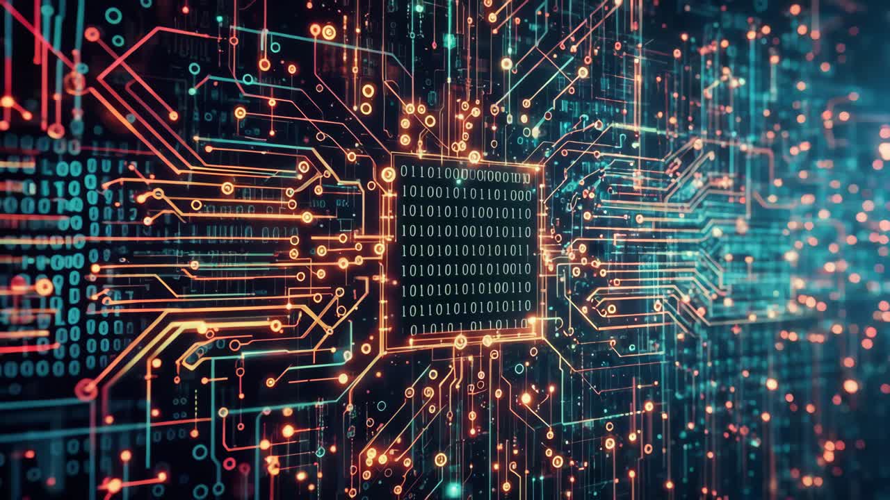 Glowing Circuit Board with Binary Code