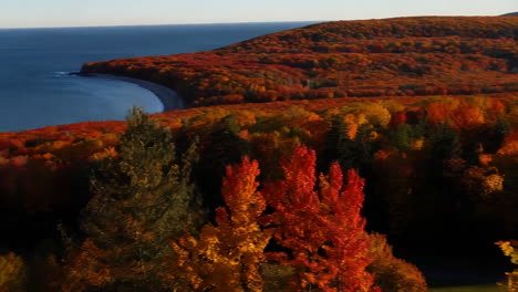 autumn coastline with vibrant fall foliage