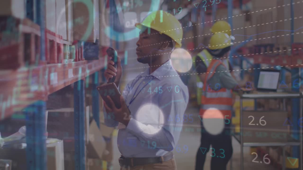 animación de estadísticas y procesamiento de datos sobre diversas personas que trabajan en el almacén