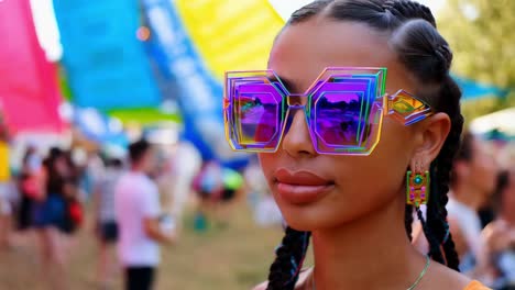 woman in colorful sunglasses at a festival