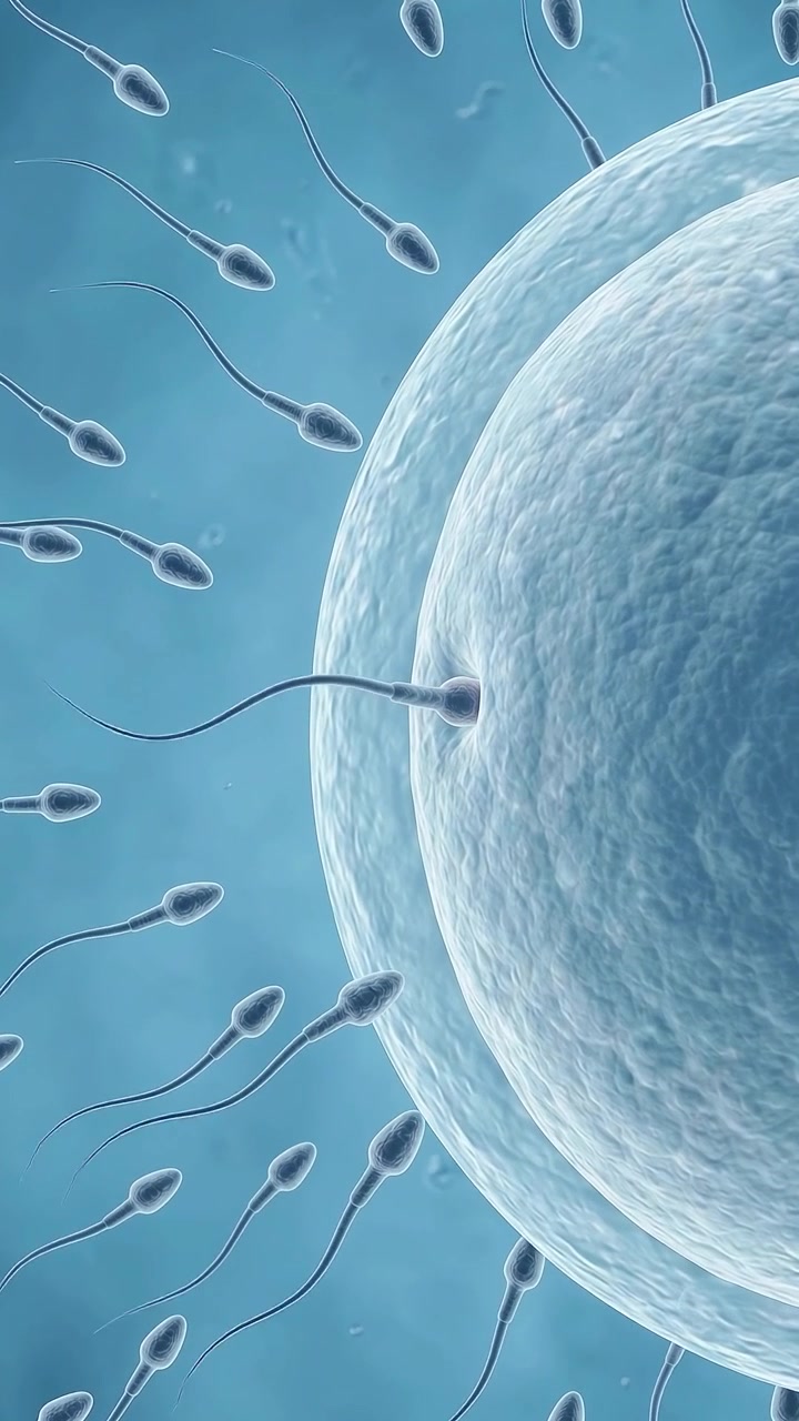 Sperm Cells Swimming Toward an Egg Cell for Fertilization