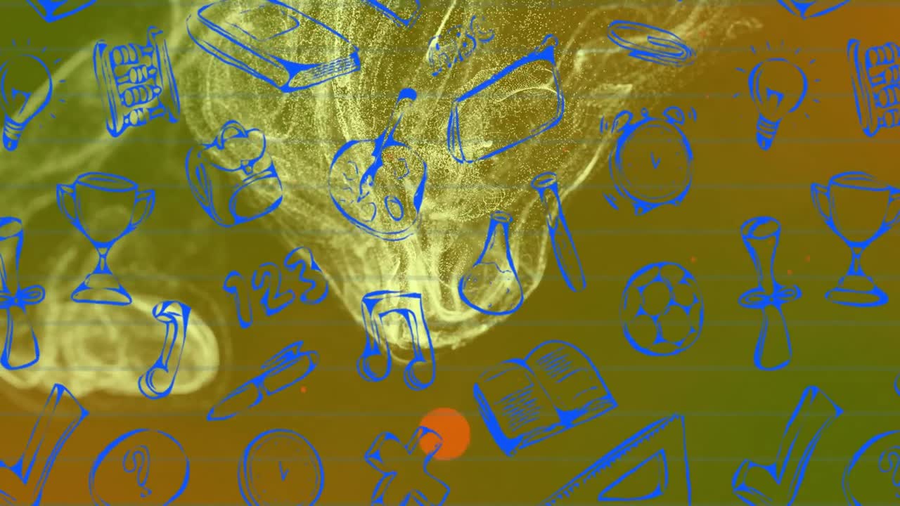 animación de artículos escolares y energía sobre fondo verde