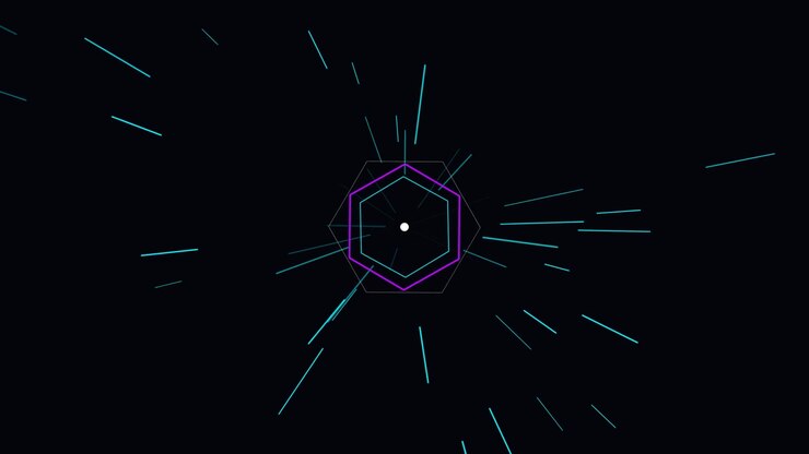 Abstract Geometric Hexagon Animation with Radiating Light Streaks