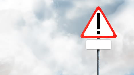 animation of warning signboard with copy space against clouds in the blue sky