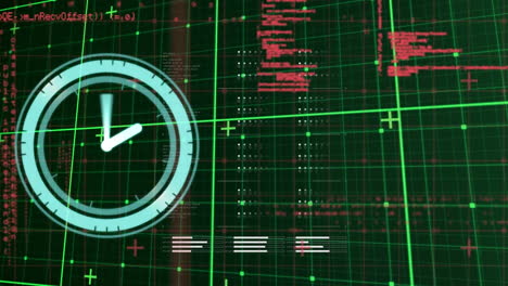animación del movimiento del reloj y el procesamiento de datos sobre fondo negro