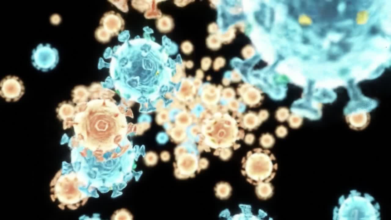 A Stunning Visualization of Microscopic Particles in Motion, Capturing the Intricacies of Viral Structures and Their Dynamics in a Dark Environment