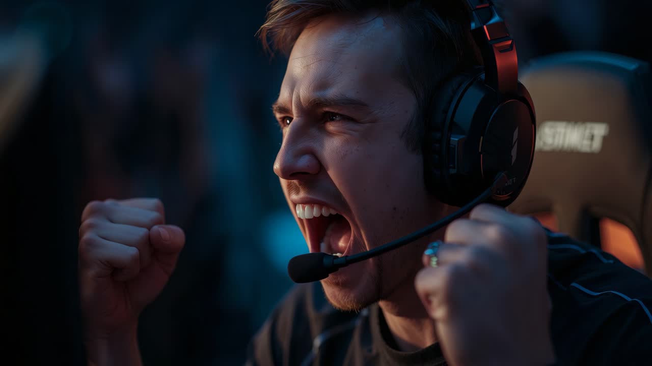 Giocatore di eSport festeggia la vittoria