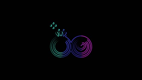 Wedding rings icon abstract seamless animation 4K neon lines. Beautiful animation of multicolored neon lines 4k video.