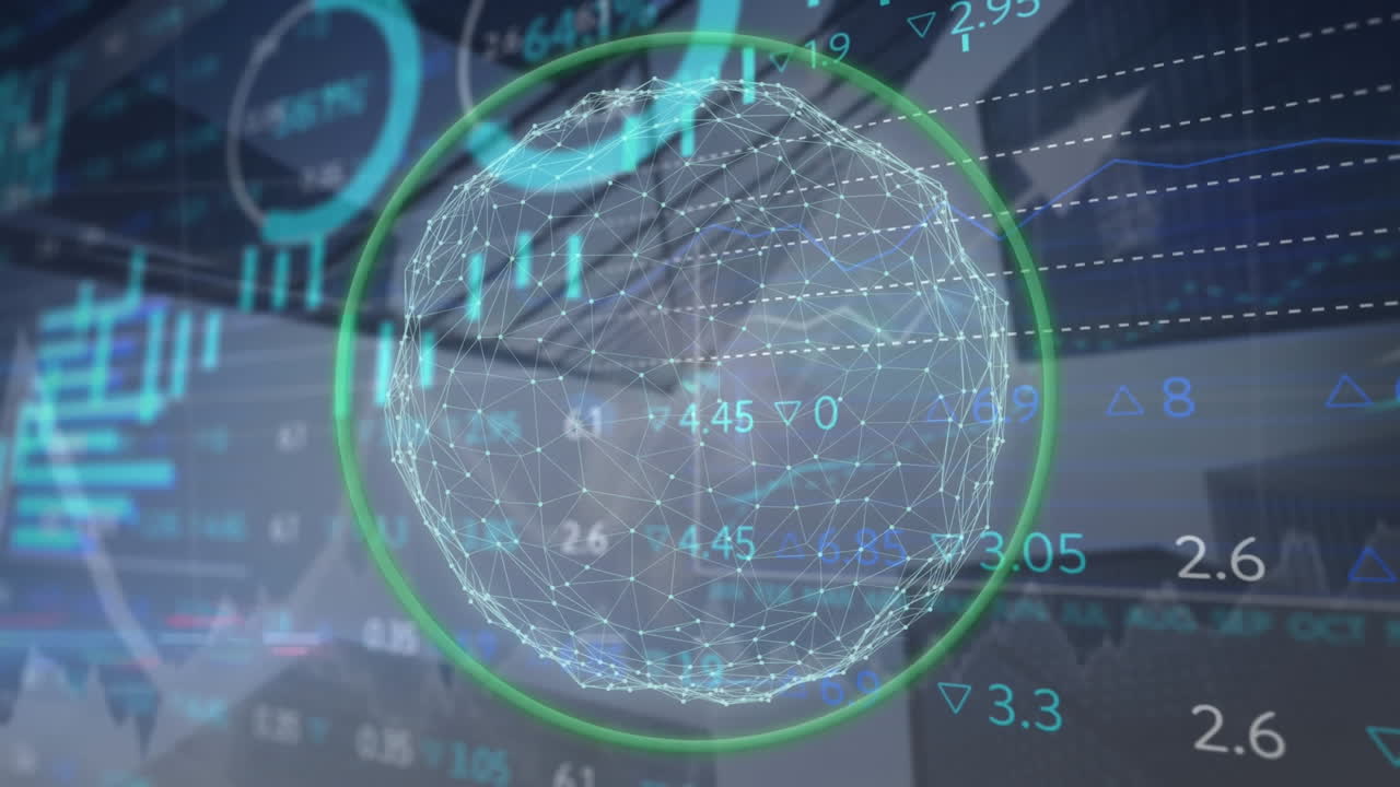 연결 네트워크의 전 세계 애니메이션, 통계, 증권 시장 데이터 처리
