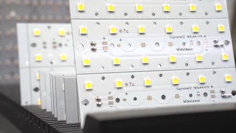 different size led-panels stacked in a row on display