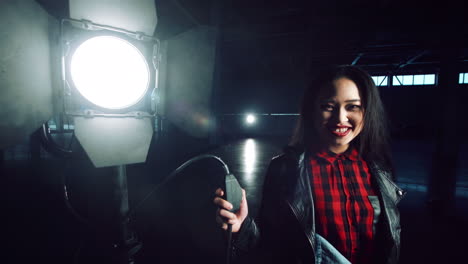 woman in studio with lighting