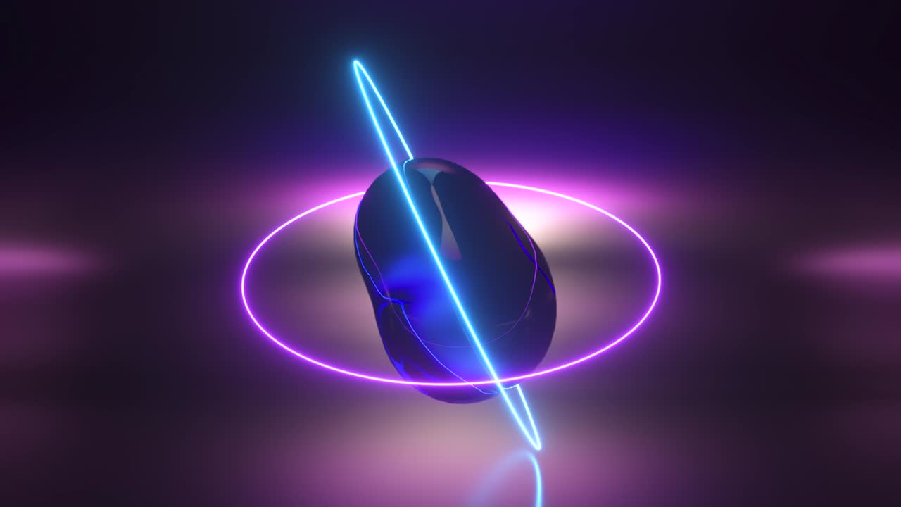 네온 링에 의해 조명 된 모핑 어두운 구와 함께 추상적인 배경.