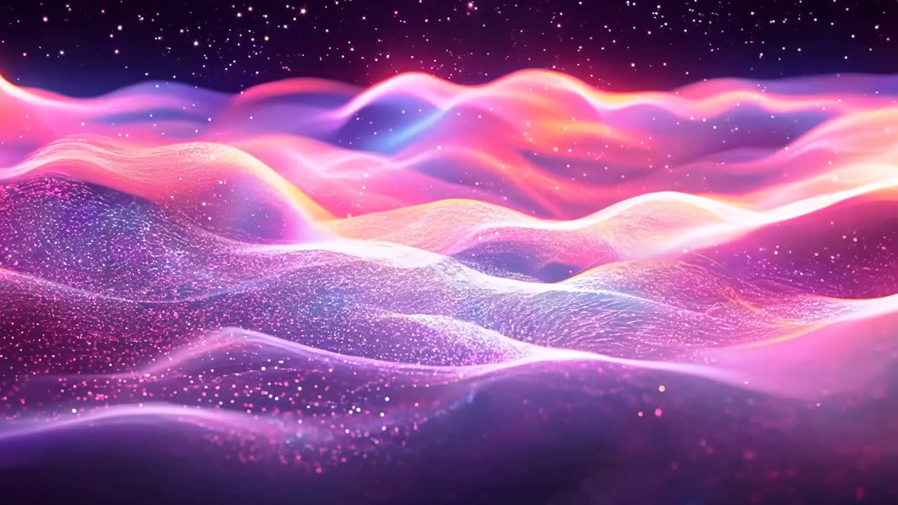 A purple and pink wave with a lot of sparkles. The wave is very colorful and has a lot of sparkles