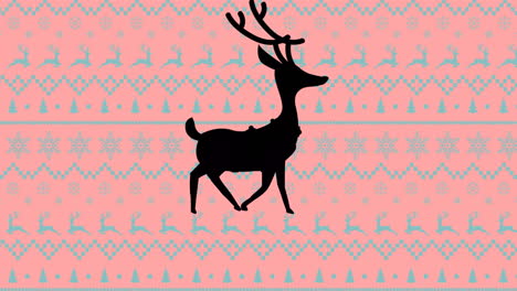 animation of reindeer over traditional christmas pattern