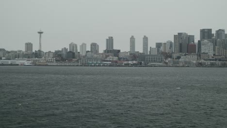 a wide slow-motion shot of the seattle skyline and space needle