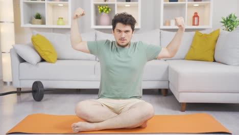 sportsman showing strength.