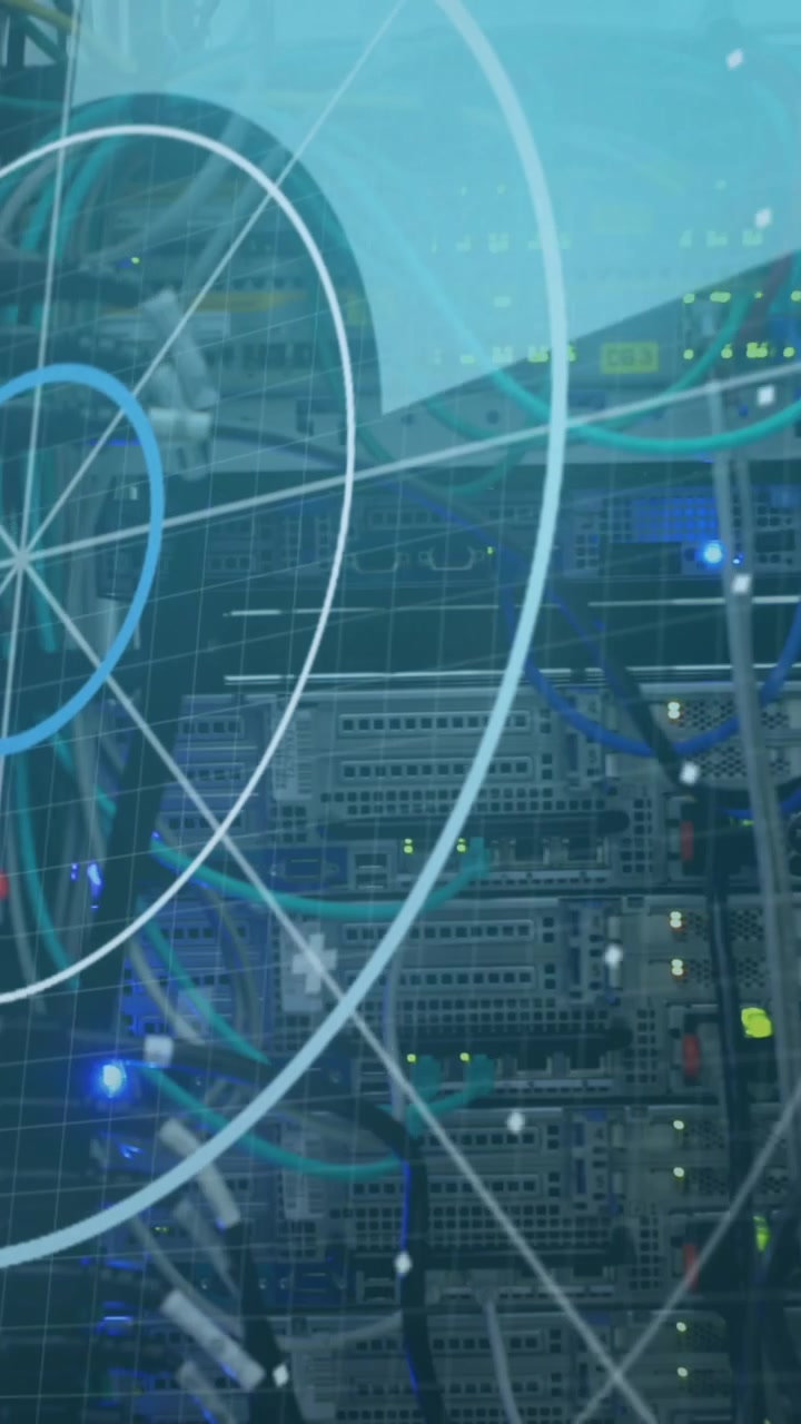 Animazione di scansione della portata ed elaborazione dati su cavi in un server di computer