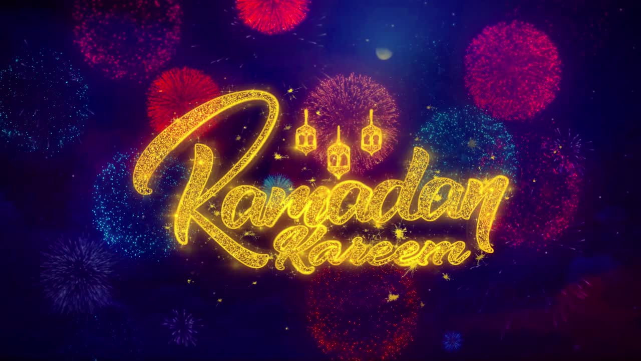 Ramadan Kareem Greeting with Fireworks Background