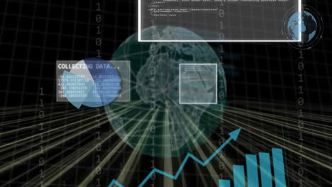 collecting data animation over globe with charts and graphs