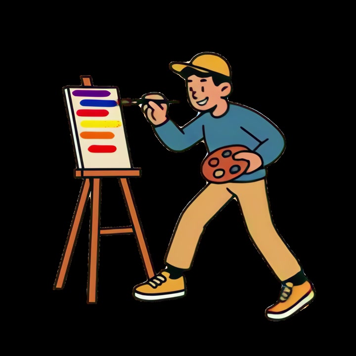Illustrazione animata di un giovane artista che dipinge su una tela